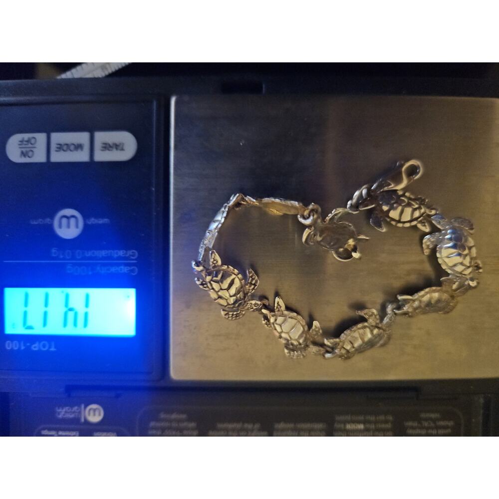 925 Sterling Silver Sea Turtle Link Bracelet 14.17g 7”+ Ocean Coastal Jewelry - Picture 2 of 2
